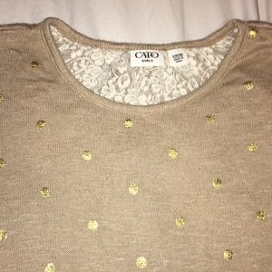Girls gold shimmery sweater, sz 14/16.
